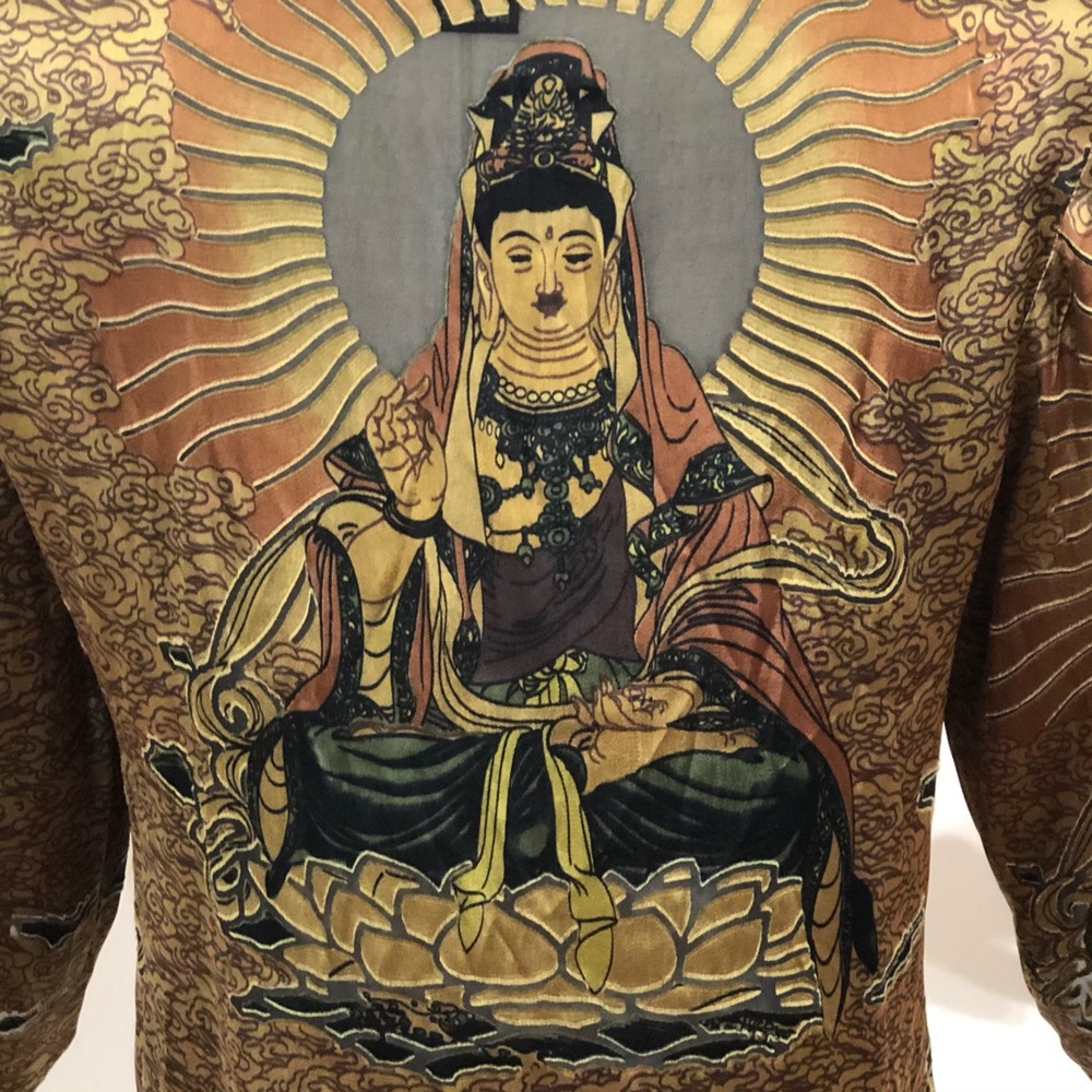 Citron Top NWT Gorgeous Buddha Design Front & Back Burnout 3/4 Sleeve Medium